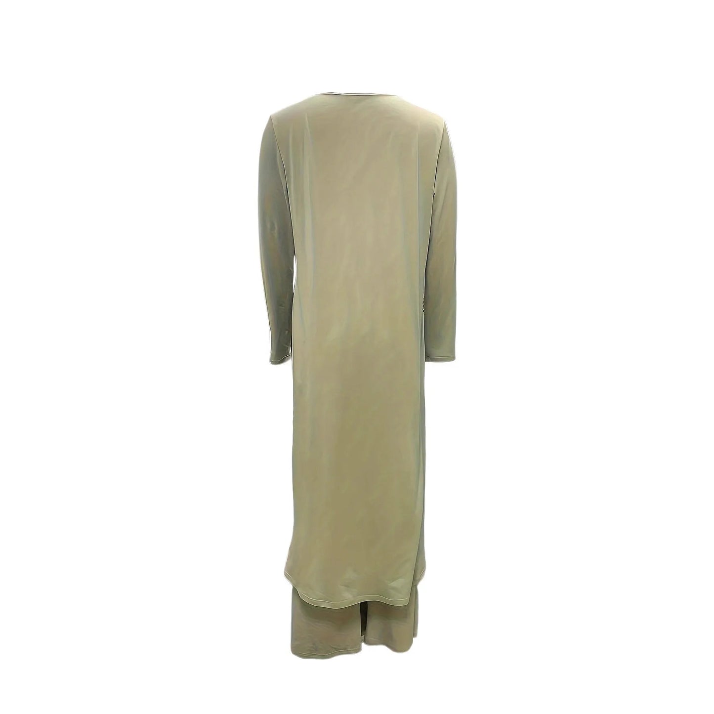 Casual black polyester two-piece lounge set with long sleeves and loose fit trousers on a hanger.