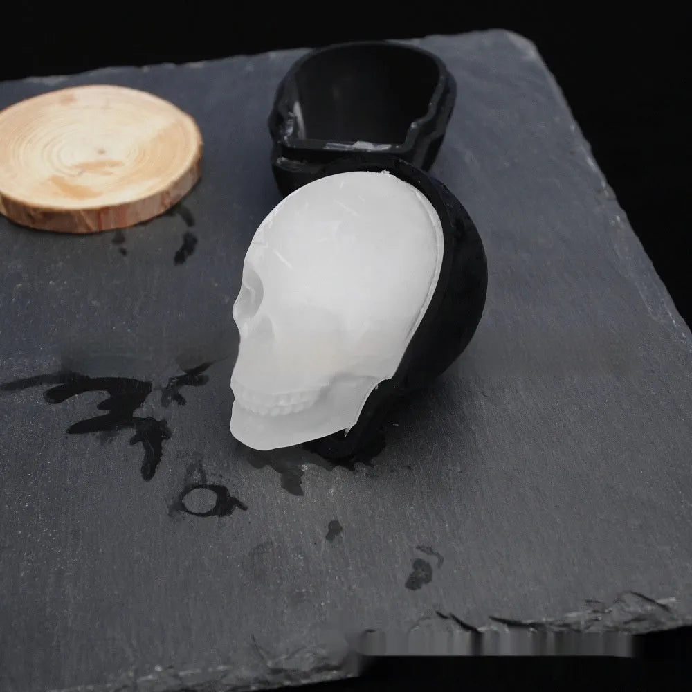 3D Halloween skull ice cube tray made of blue food-grade silicone.