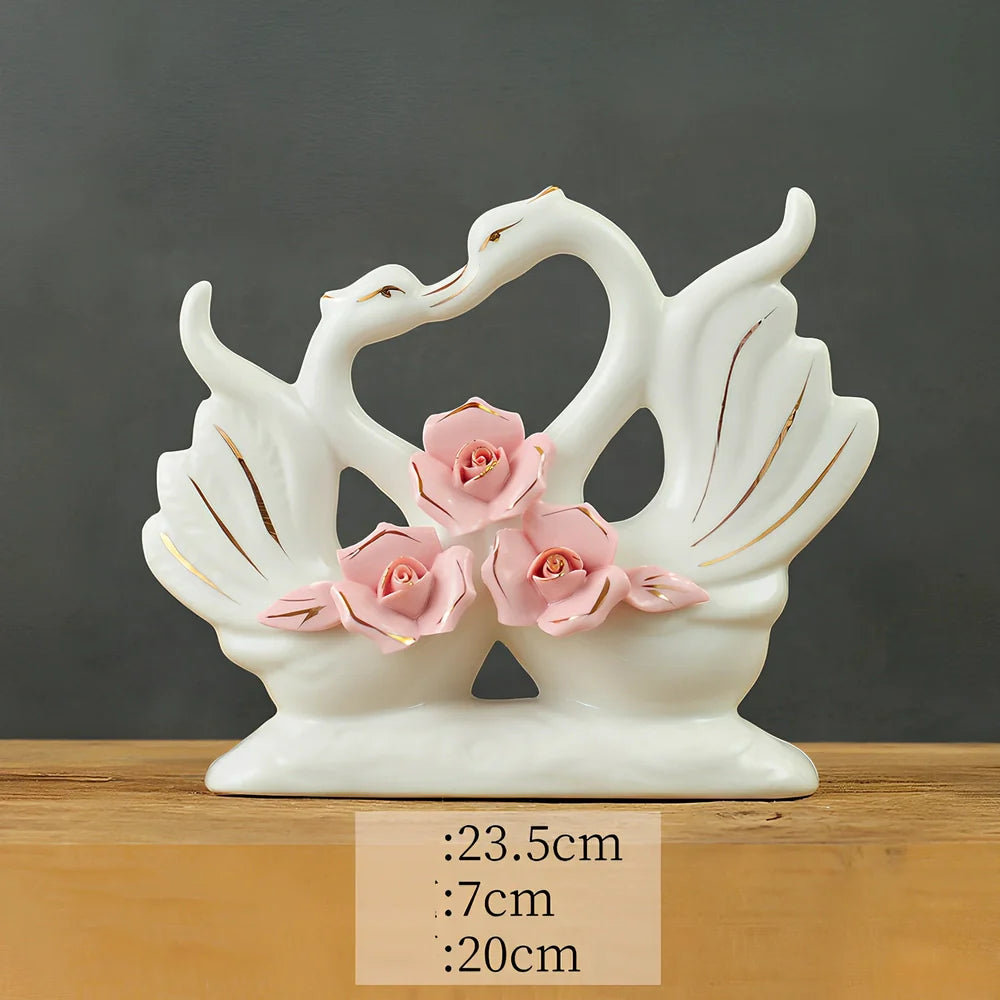 Handmade ceramic swan ornament with glazed surface in porcelain-like material