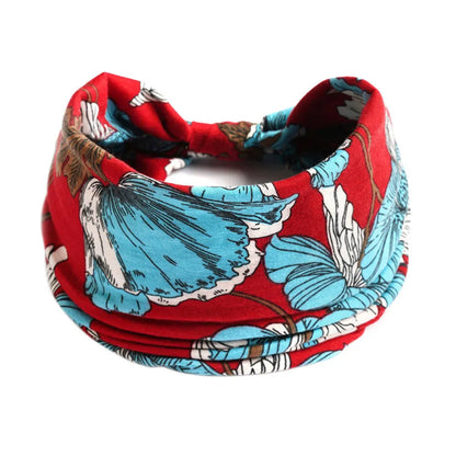 Bohemian cloth yoga sports headband with floral and polka dot patterns, available in multiple colours.