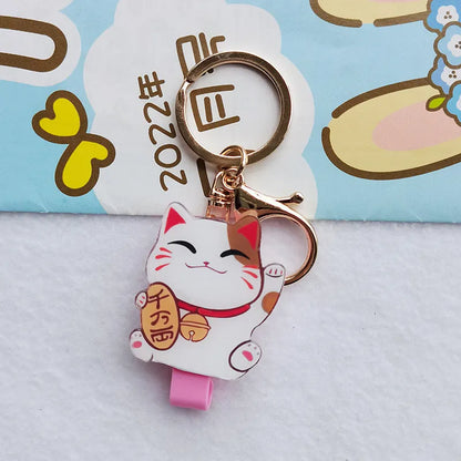 Lucky Cat plastic certificate sleeve set with decorative pendant in cartoon style