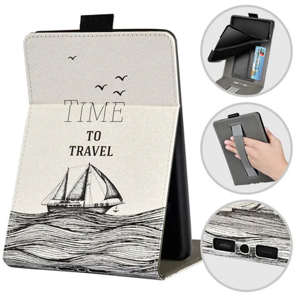 Handheld protective case for 6-inch e-reader in TPU with embossed bracket style, available in colours like black, grey, and designs such as Van Gogh starry sky.