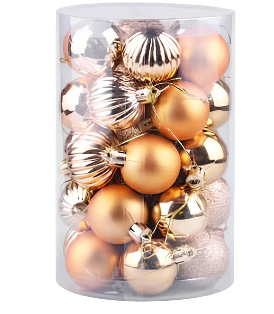 34 Christmas tree ball ornaments in assorted colours with 6cm diameter plastic construction