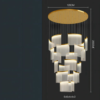 Villa Duplex large chandelier with multiple LED heads and gold mesh grid on stainless steel pendant