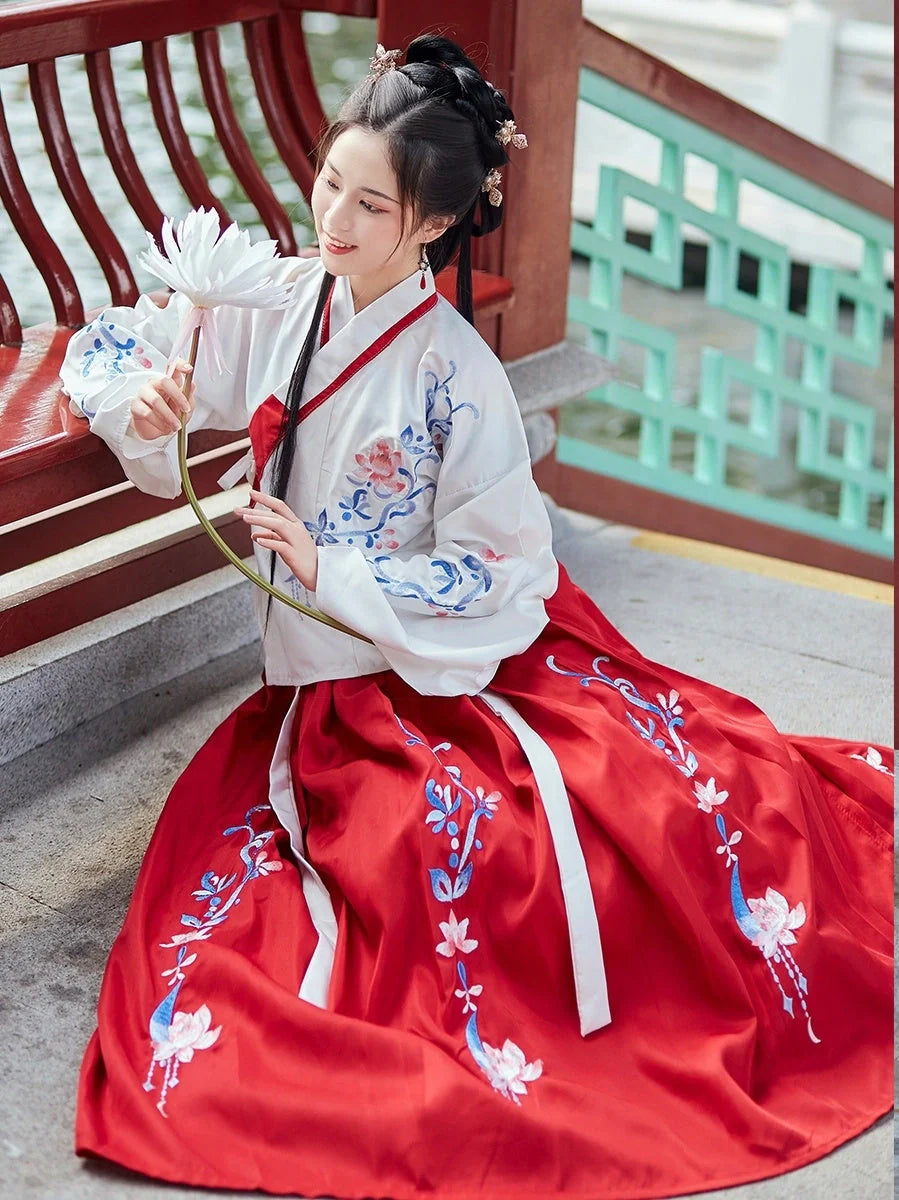 Authentic Hanfu Traditional Costume Set in vibrant colors, showcasing traditional Chinese fashion.