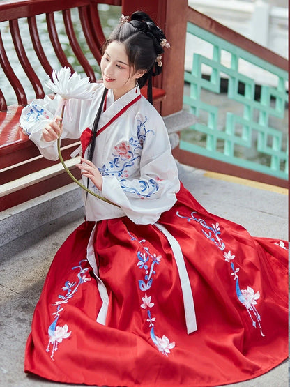 Authentic Hanfu Traditional Costume Set in vibrant colors, showcasing traditional Chinese fashion.