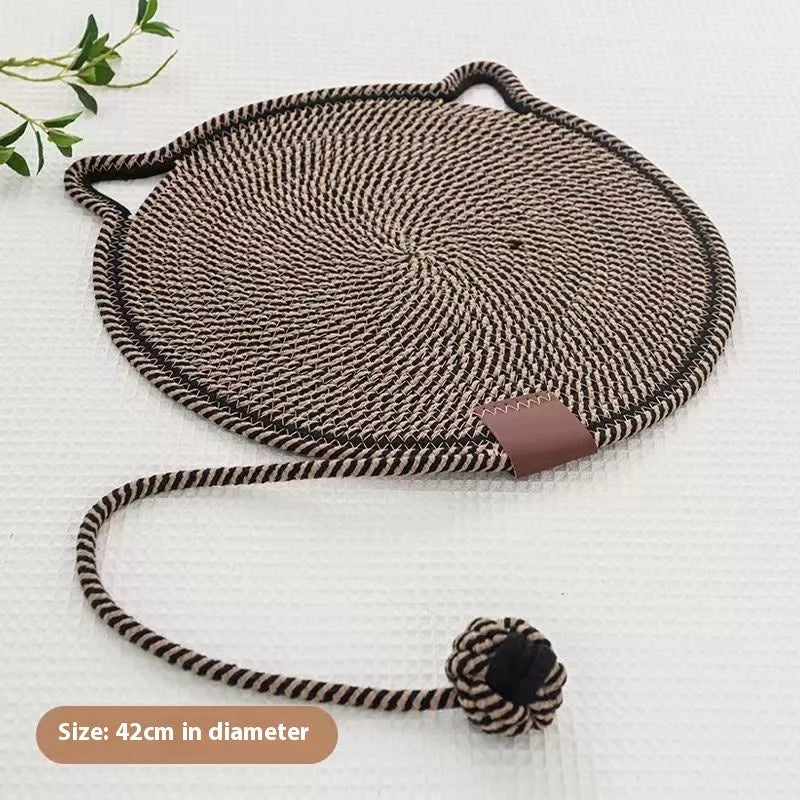 Braided cotton rope cat claw mat with integrated toy ball in various colors