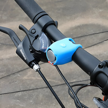 Electronic bicycle horn in six colour options showing compact plastic design for handlebar mounting