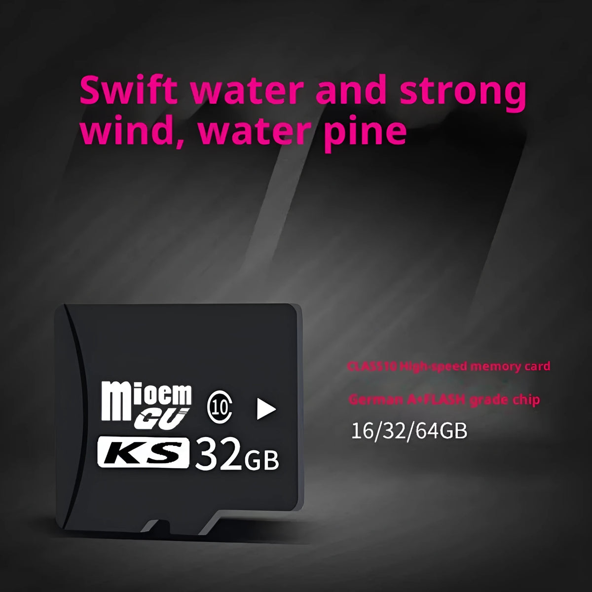 Black KS series TF memory card, 15 x 11 x 1mm, C10 high-speed edition for phones, cameras, and recorders