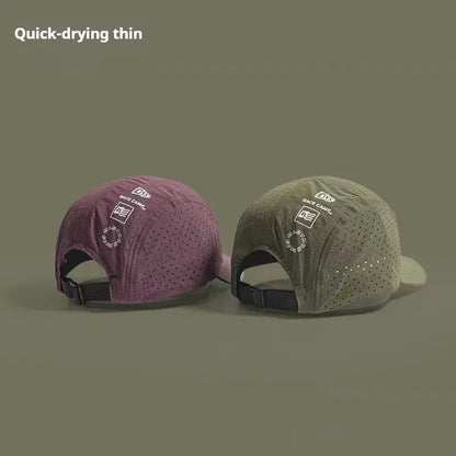 Men's adjustable baseball cap in breathable mesh fabric, shown in black, grey, green, khaki, or purple.