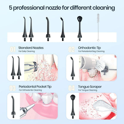 Black ProOral Mornwell portable oral irrigator water flosser with nozzle.
