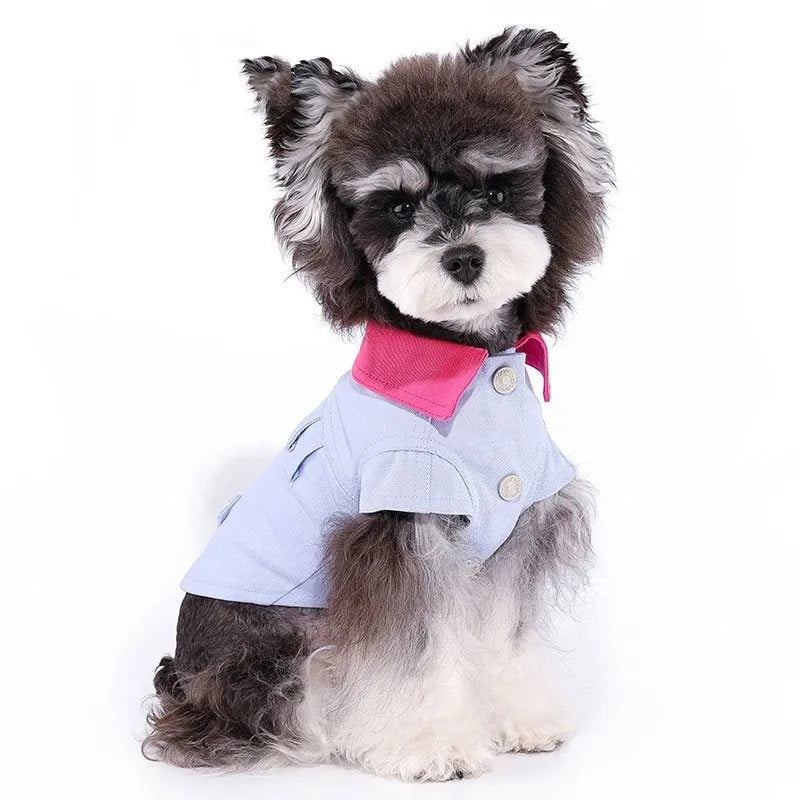 Blue and purple polyester dog vest with traction rope ring for small dogs in various sizes