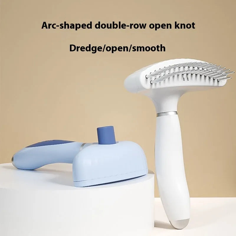 Pet comb for dogs featuring stainless steel double-row napping teeth in azure light blue or apple white finish, designed for effective hair removal and cleaning with durable construction suitable for regular grooming sessions
