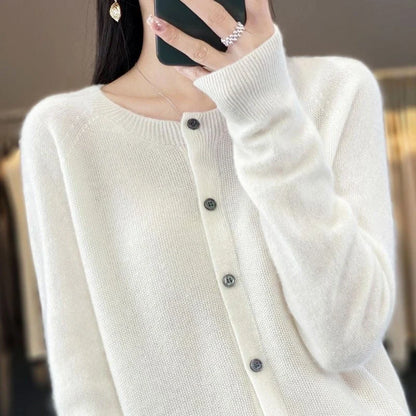 Stylish and comfortable Merino wool cardigan sweater for women in a variety of chic colors