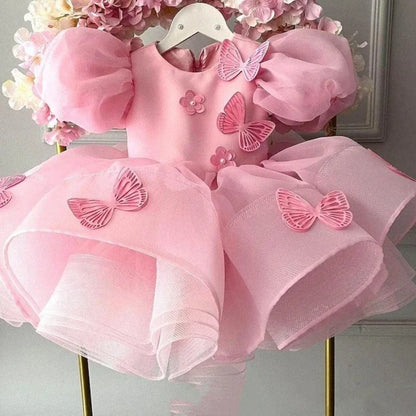 Western-style pink princess dress for baby girl with five-layer tulle skirt and adjustable shoulder straps