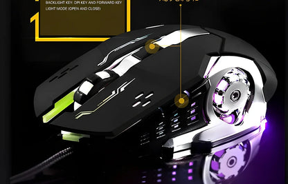 Black FV-502 mechanical gaming mouse with 7-colour breathing backlight and adjustable DPI settings