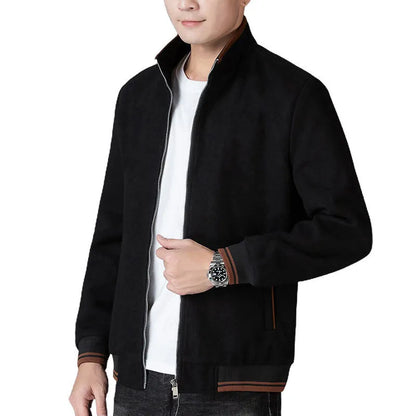 Men's grey sports-style fleece coat with long sleeves and a chest pocket on a hanger.