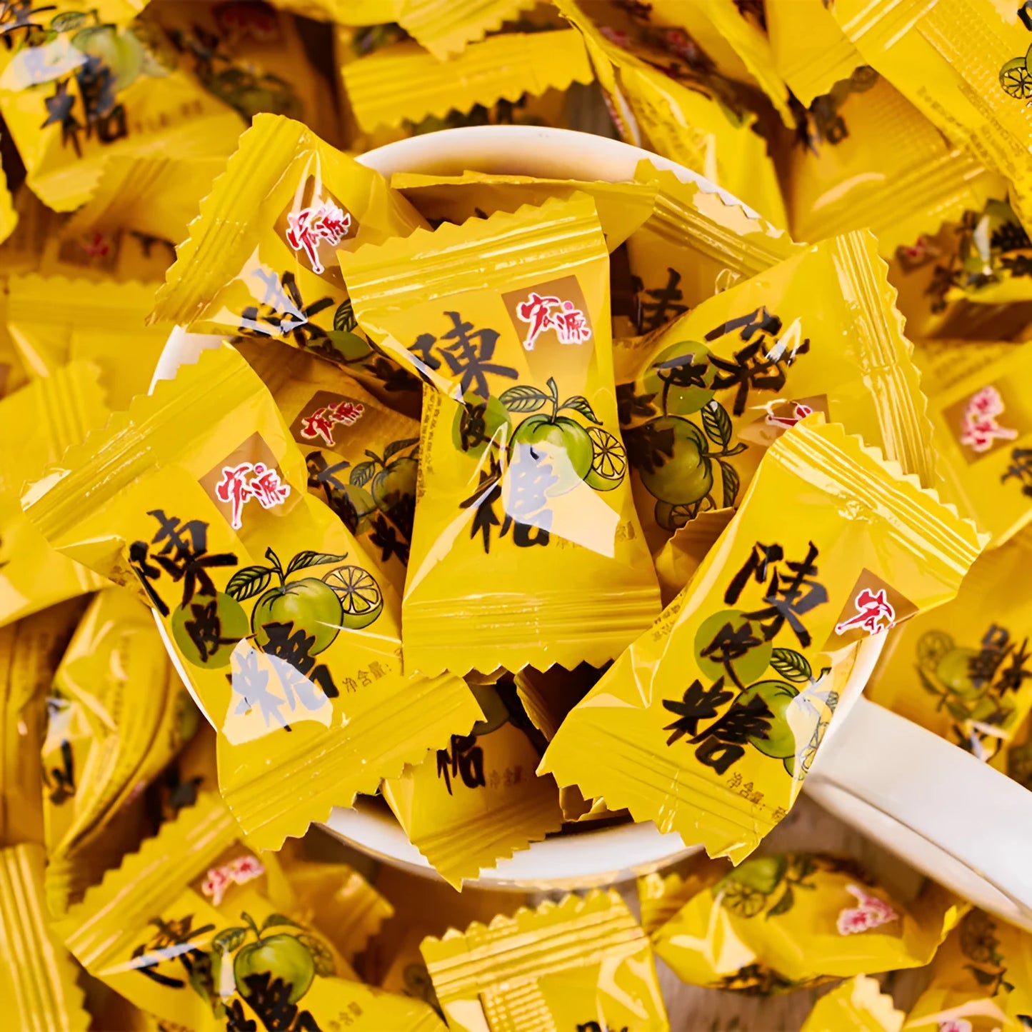 Resealable bags of Plum Sugar, Guava, and Tangerine Peel flavoured hard candy from an assortment pack.