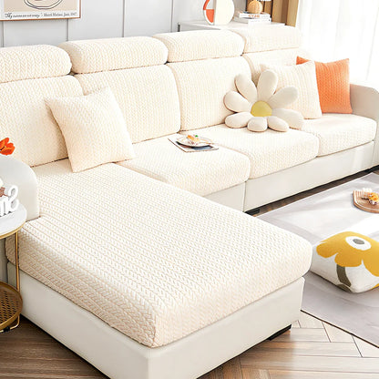 Elastic sofa cover with plant flower pattern on combination sofa in lake blue colour