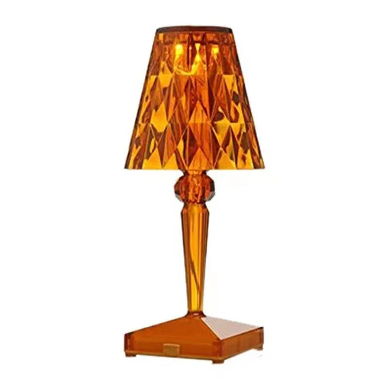 Portable touch projection night light with rose gold plating and acrylic construction, showing compact 14.5x14.5x30cm dimensions