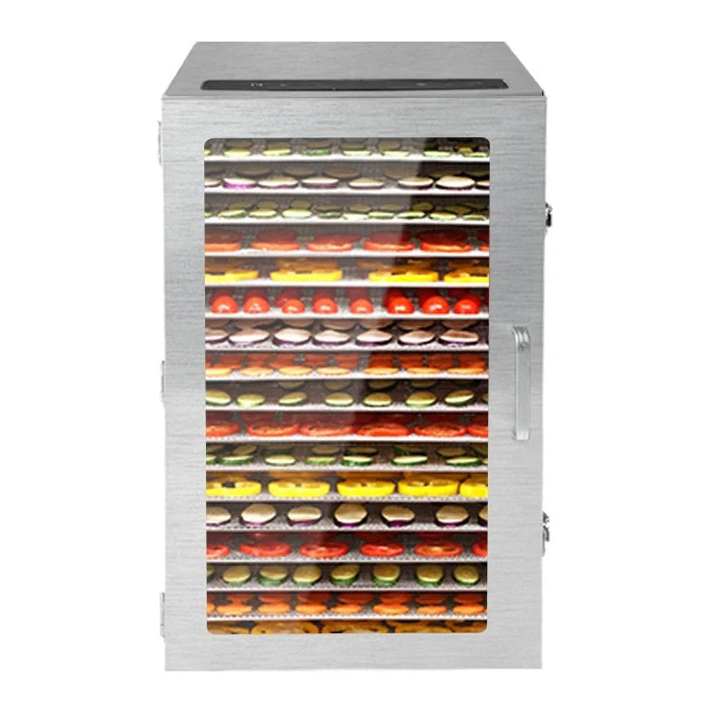 Stainless steel fruit dehydrator with 18 drying trays and top touch screen panel