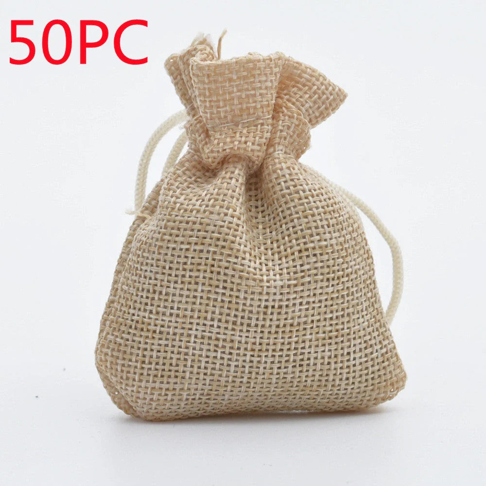 Mini drawstring linen jewelry bag with rope closure in various colors