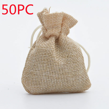 Mini drawstring linen jewelry bag with rope closure in various colors