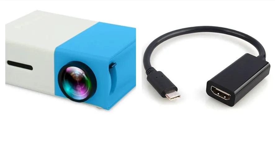 Compact black HD 1080P mini digital projector showing front projection design