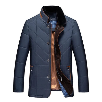 Men's solid colour winter short coat with side pockets in dark blue, dark green or wine red