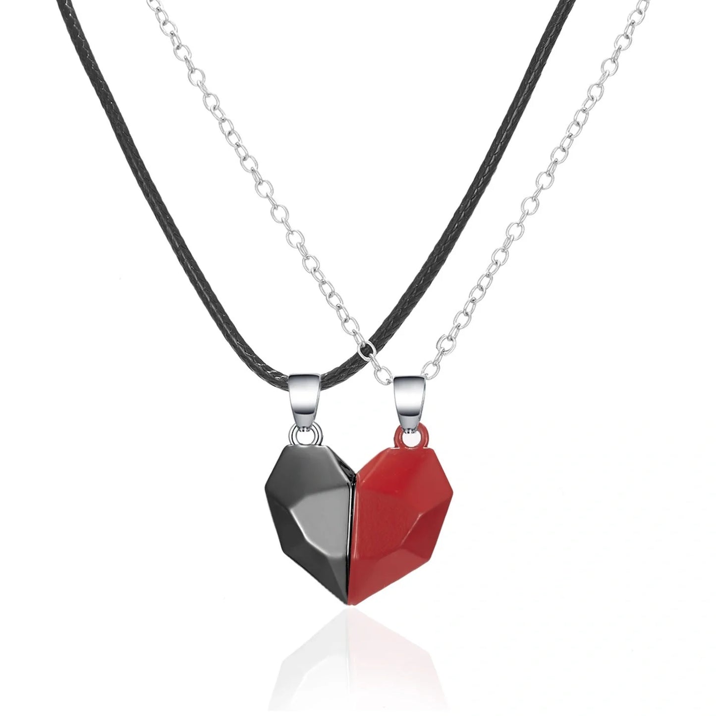 Elegant magnetic couple heart pendant necklace in various colors, featuring a unique magnetic design and premium gold-plated materials