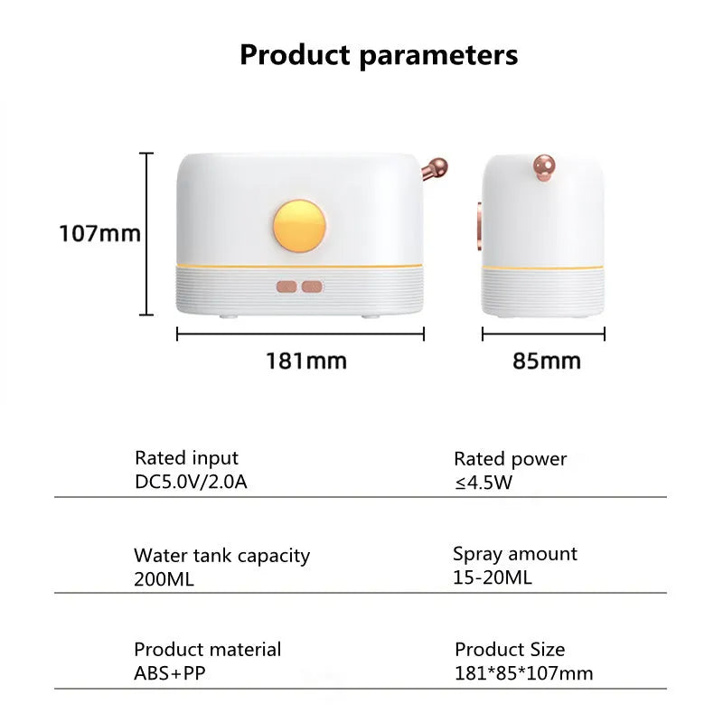 Black USB flame humidifier diffuser with 200ml tank on desktop showing simulation flame effect