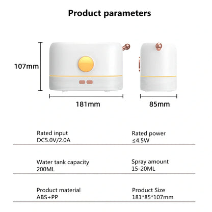 USB-powered desktop humidifier with simulation flame effect and 200ml water tank