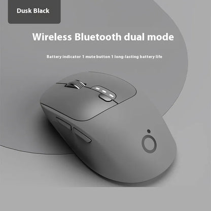 Mute wireless Bluetooth computer mouse in Matcha Green colour on a desk, showing its compact size and 5-button layout.
