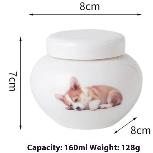 Handmade ceramic pet memorial urn with custom logo engraving for ashes storage