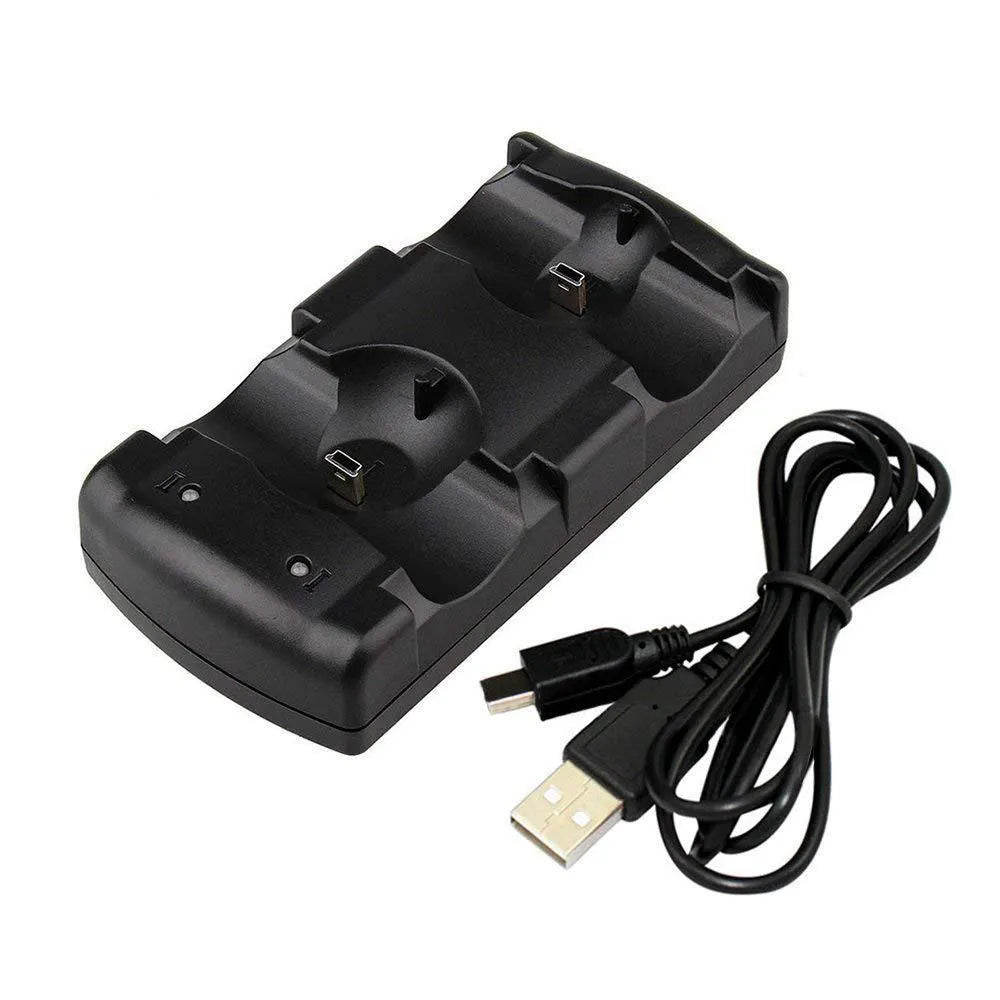 Black PS3 two-in-one charging base with wireless USB charger for original DualShock controllers