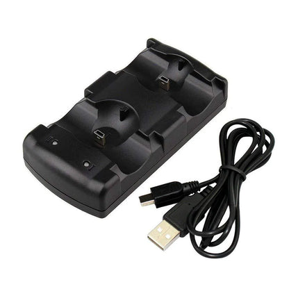 Black PS3 two-in-one charging base with wireless USB charger for original DualShock controllers
