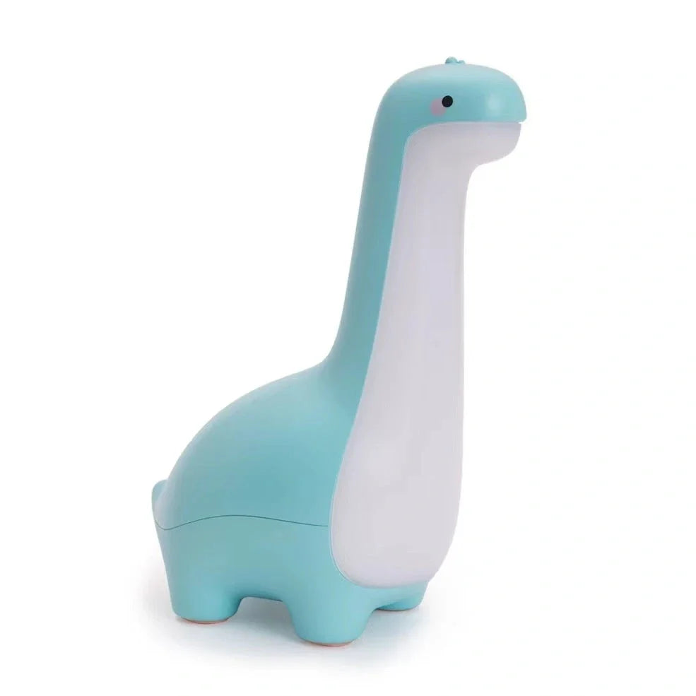 Dinosaur-shaped children's night light in lemon yellow with USB charging cable and 3000K warm white illumination
