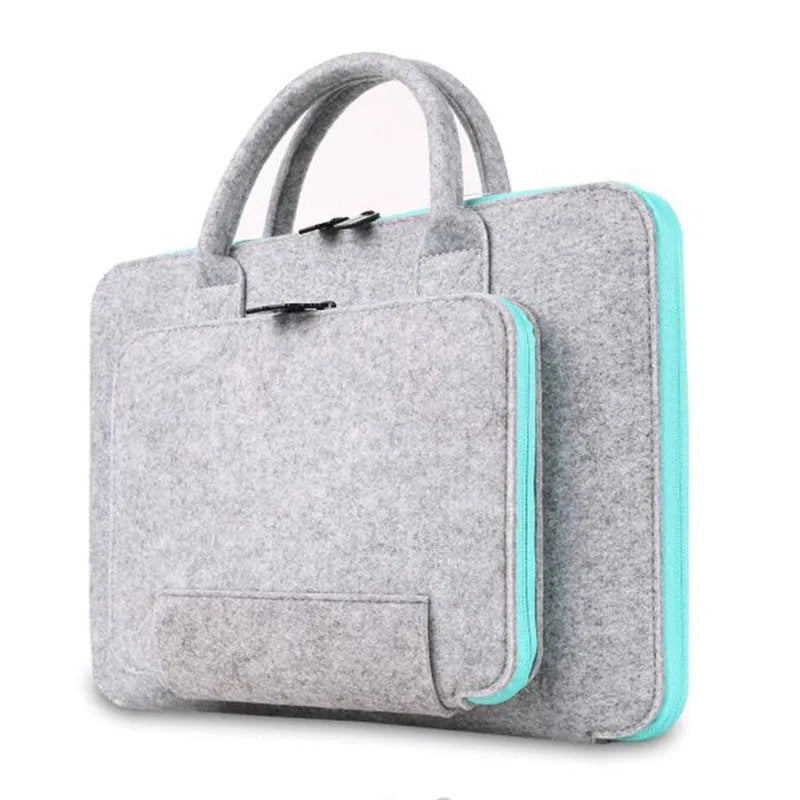 Felt laptop bag 14 inch 28x38cm handheld computer case with zip in navy blue grey sky blue