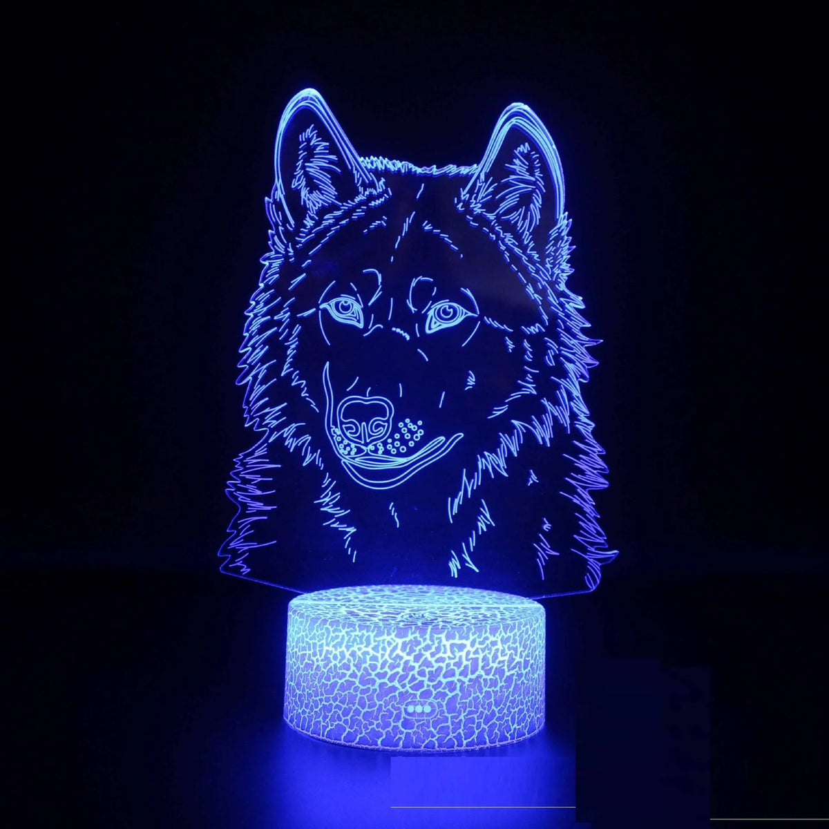 White square base LED desk lamp with colourful acrylic panel showing touch controls and remote.