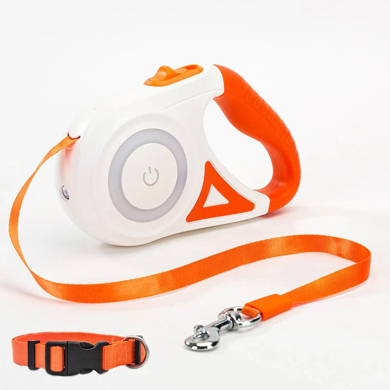 Retractable dog leash with automatic lock in Dream Purple, Sunshine Orange, and Mint Green