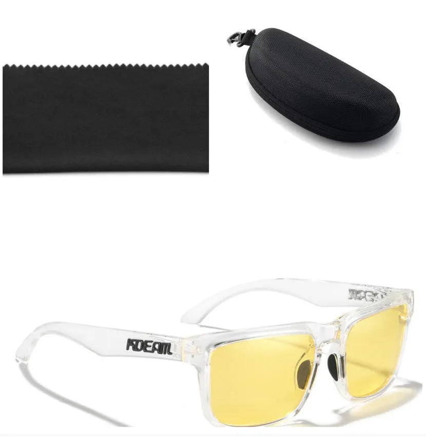 Square polarised sunglasses with TAC lenses and a PC frame, shown in one of 12 available colour options.