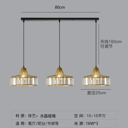 Black and gold iron crystal chandelier LED ceiling lamp with full spectrum light on a white background.