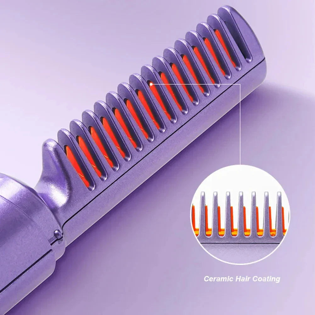 Cordless hair straightener brush with ceramic-infused bristles and negative ion technology for smooth, shiny hair styling