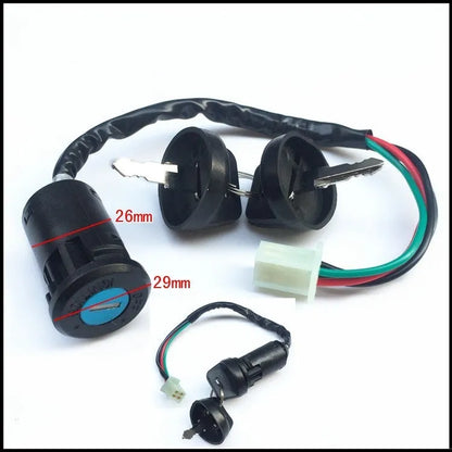 Waterproof electric door lock for car remote start kits with 2-gauge wiring terminals.