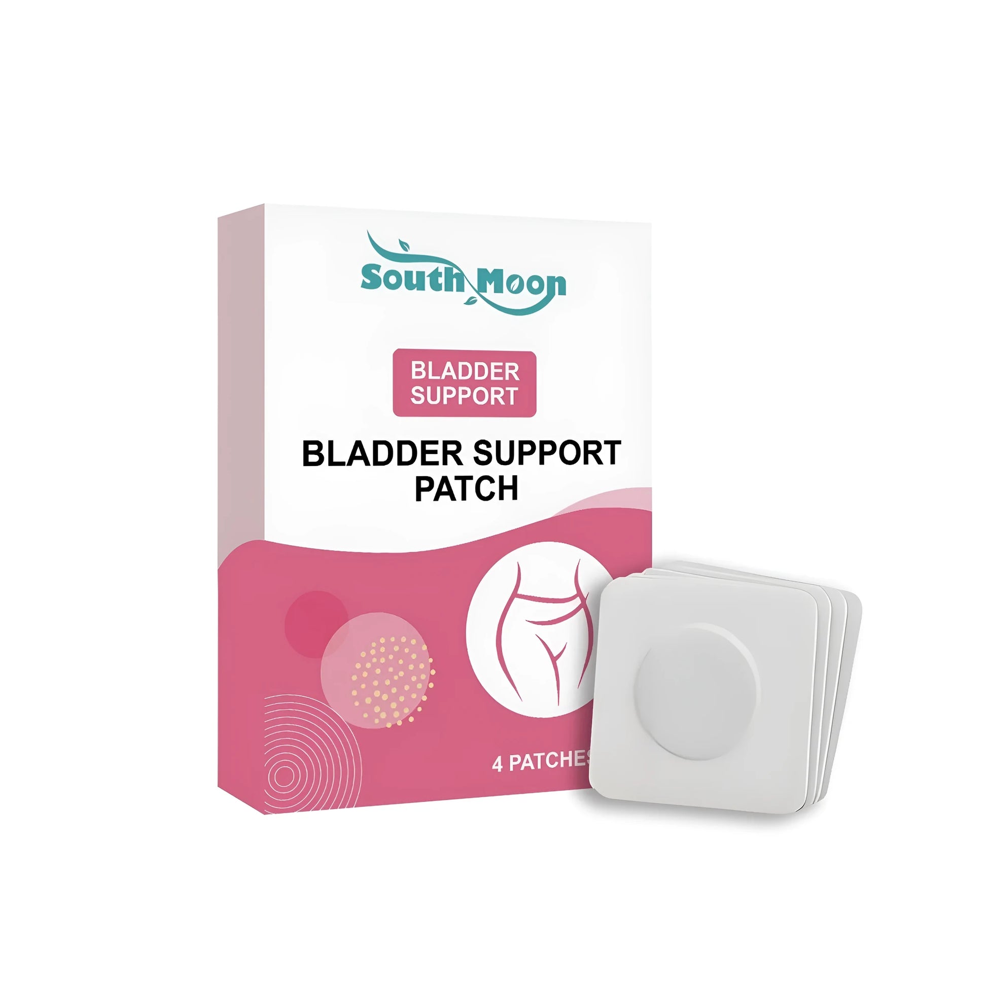 Box of four herbal bladder care patches containing ginger, mint, and aloe vera extracts.