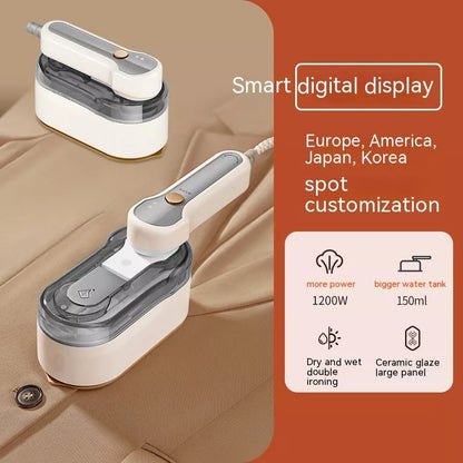 Gray handheld garment steamer with 1200W power and 3-step thermostat