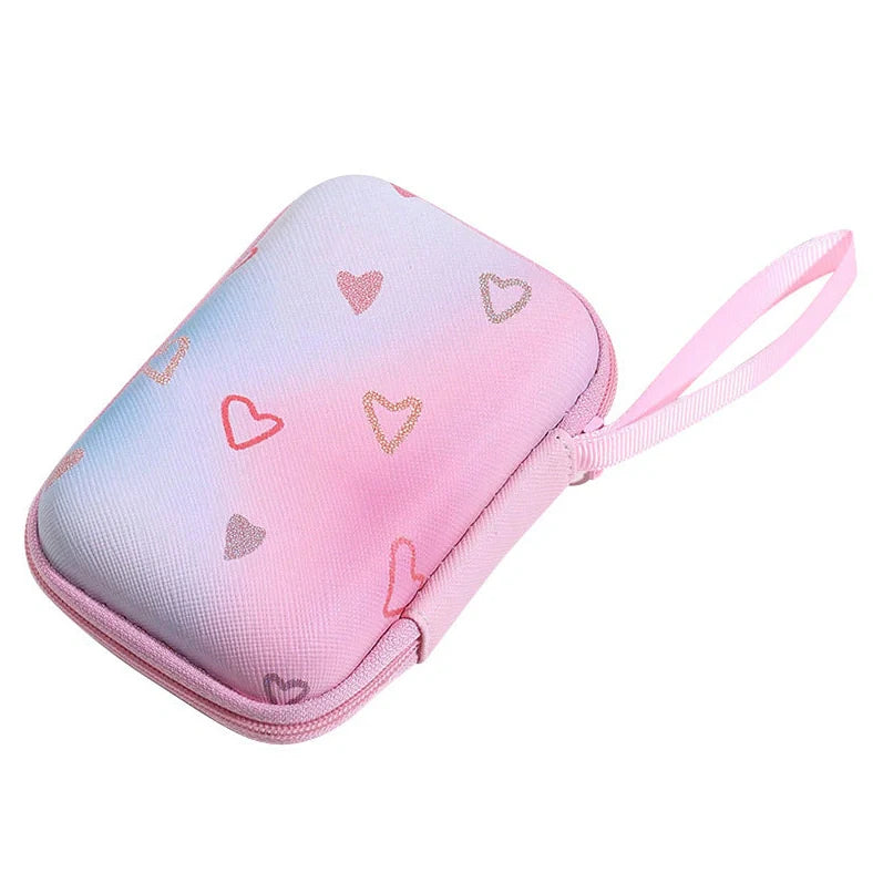 Square hard shell EVA cable storage bag with zipper, 11x8x4cm dimensions, showing Bunny Plaid design variant