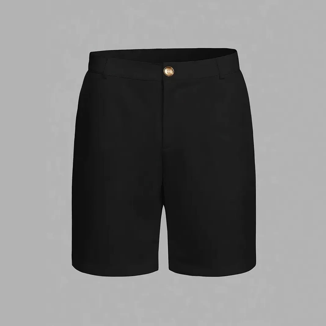 Men's solid colour cotton blend retro shorts in straight leg fit on a white background.