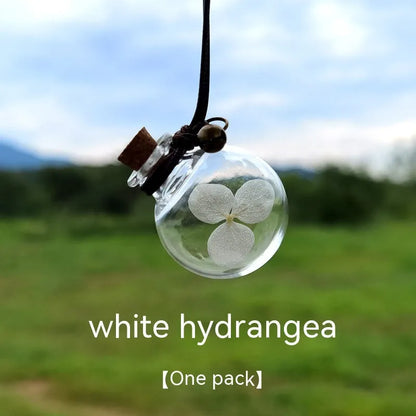 Glass fire extinguisher-shaped car perfume pendant with preserved flowers inside
