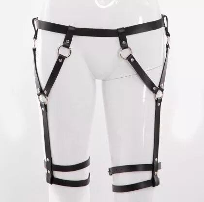 Women's black PU bondage and discipline underwear set with bowknot handcuffs